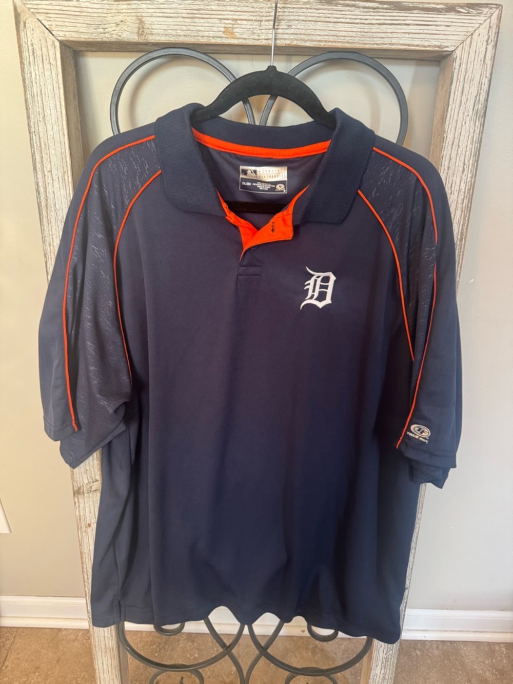 Detroit Tigers Polo Shirt Mens 2XL Navy Orange MLB Baseball True‎ Fan